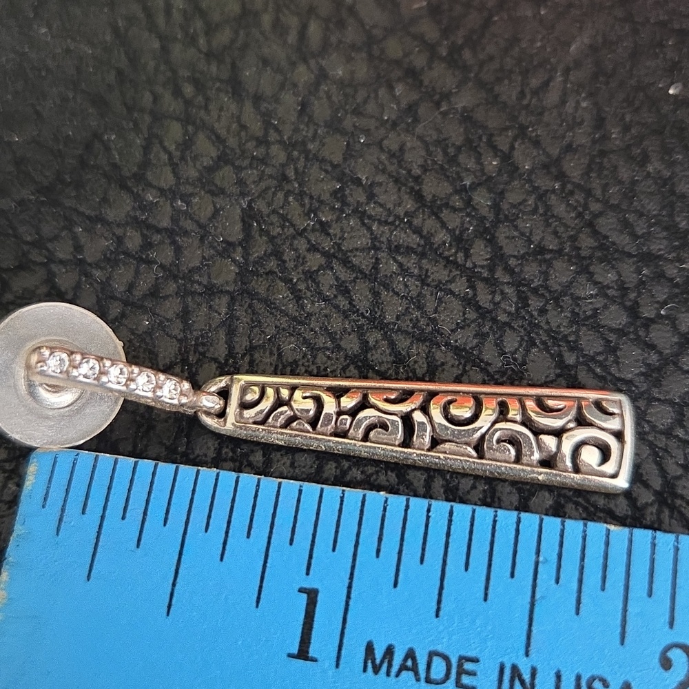 Brighton Silver Contempo Patterned Bar Drop Earrings - With Crystals - Picture 3 of 5